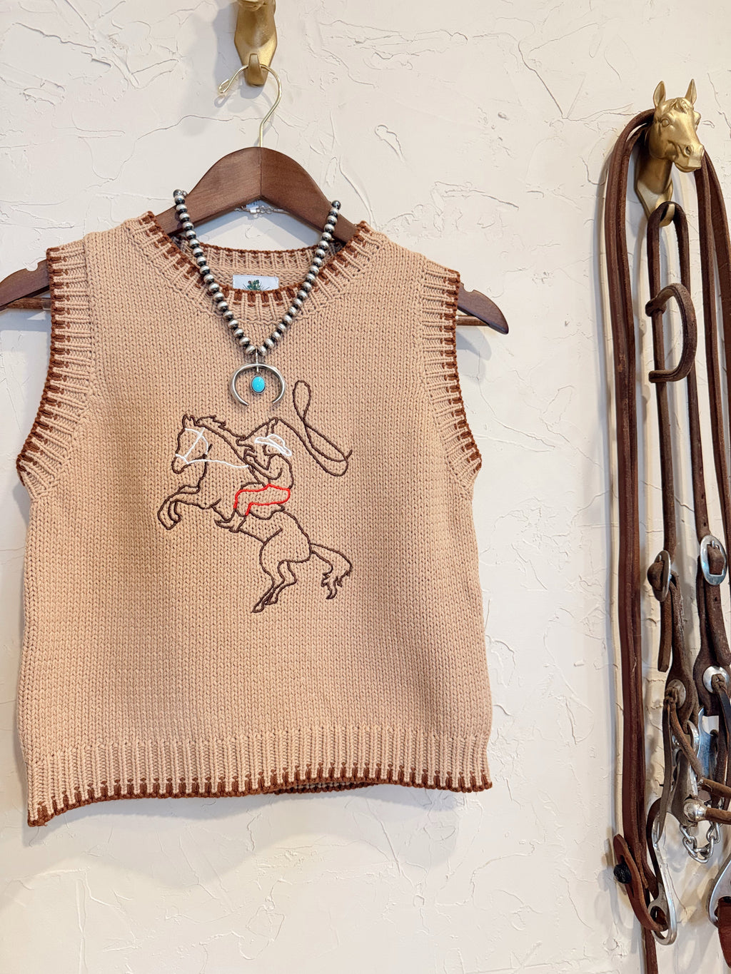 Embroidered Roping Cowboy Sweater Vest