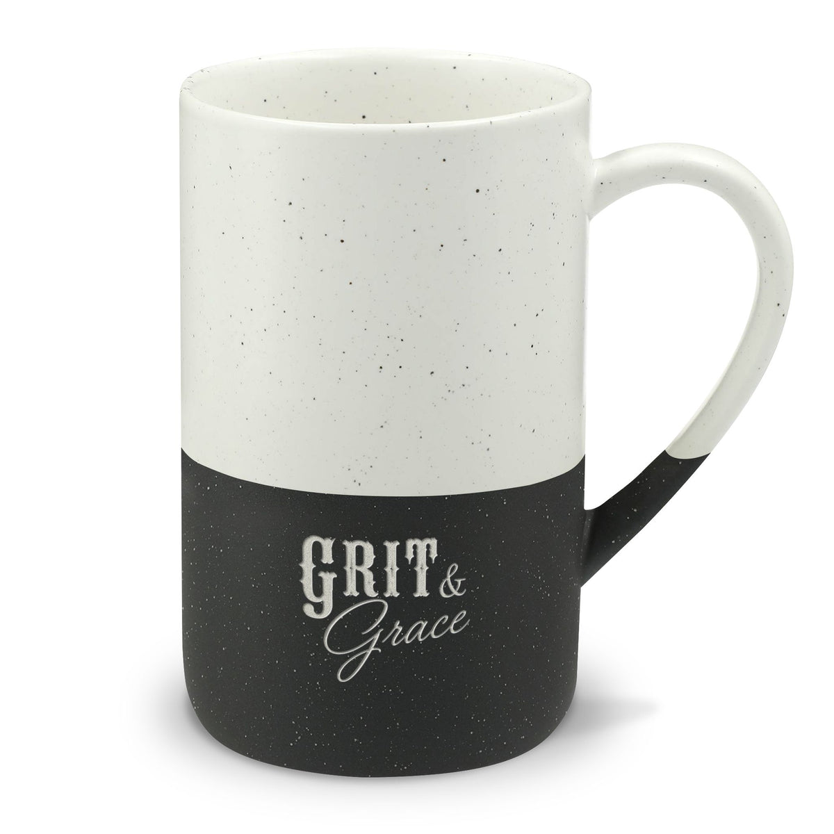 Speckled Ceramic "Grit & Grace" Engraved Rustic Coffee mug
