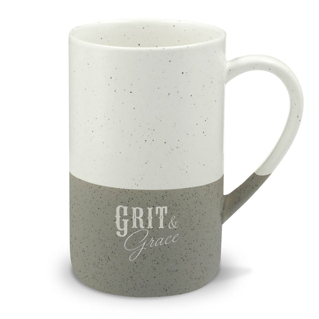 Speckled Ceramic "Grit & Grace" Engraved Rustic Coffee mug