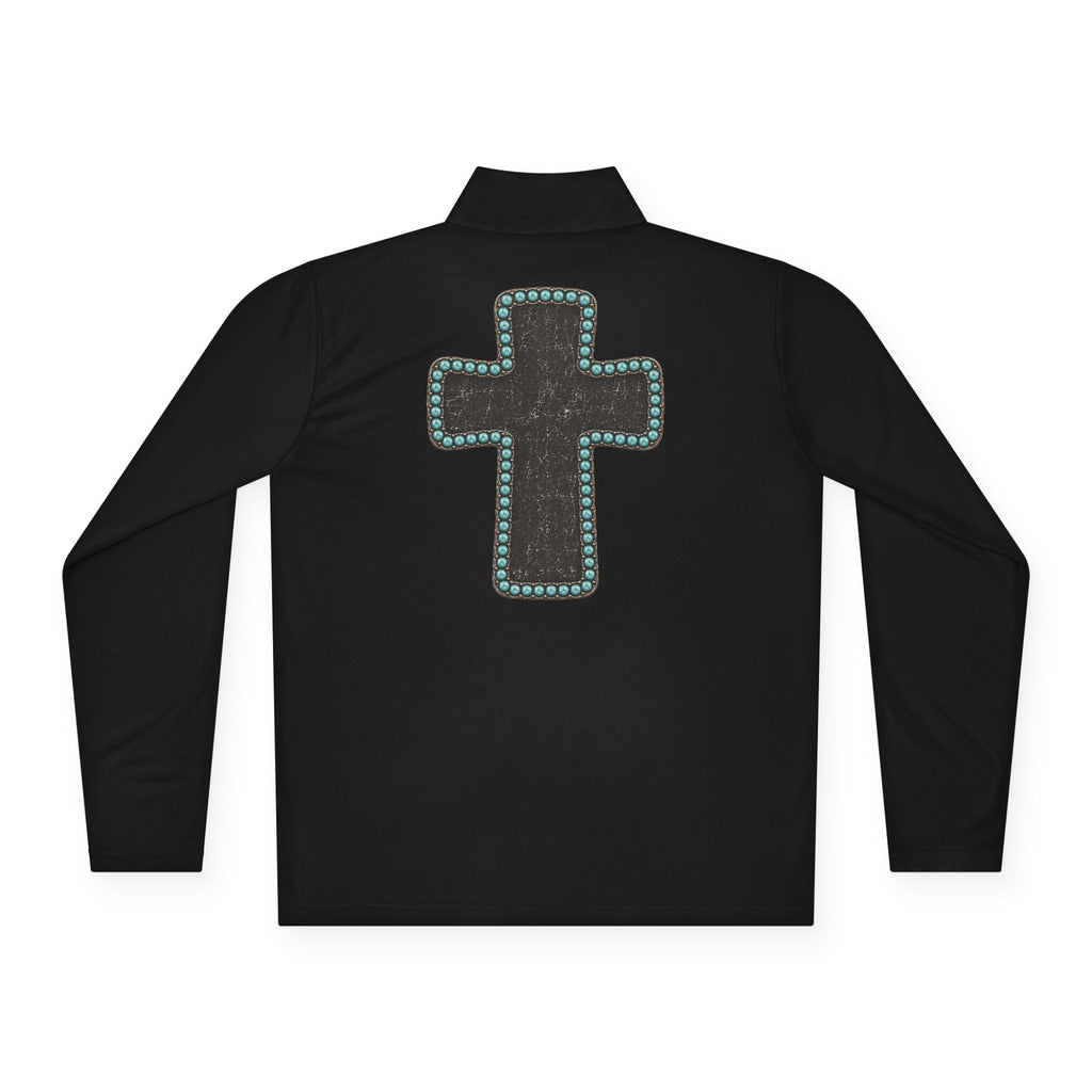 Grit & Grace Turquoise Cross Quarter-Zip Pullover