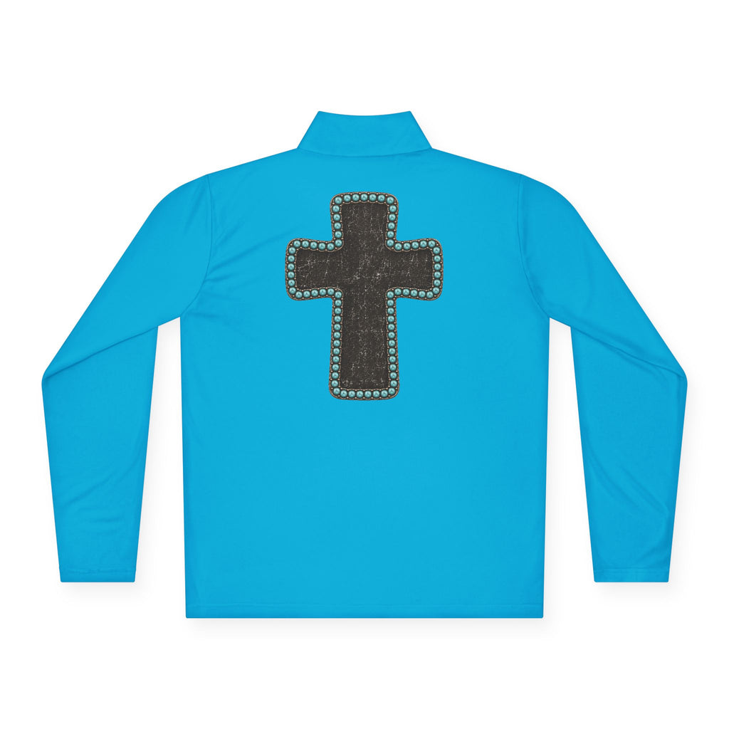 Grit & Grace Turquoise Cross Quarter-Zip Pullover