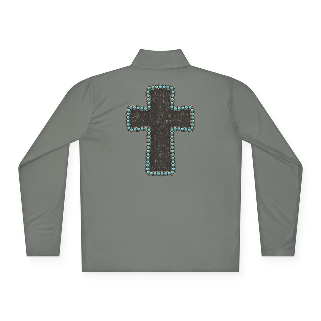 Grit & Grace Turquoise Cross Quarter-Zip Pullover