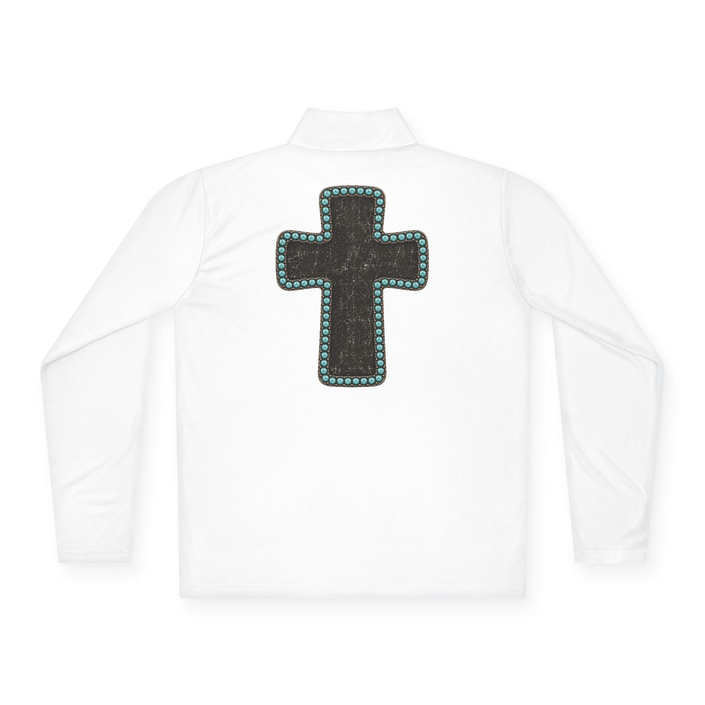 Grit & Grace Turquoise Cross Quarter-Zip Pullover