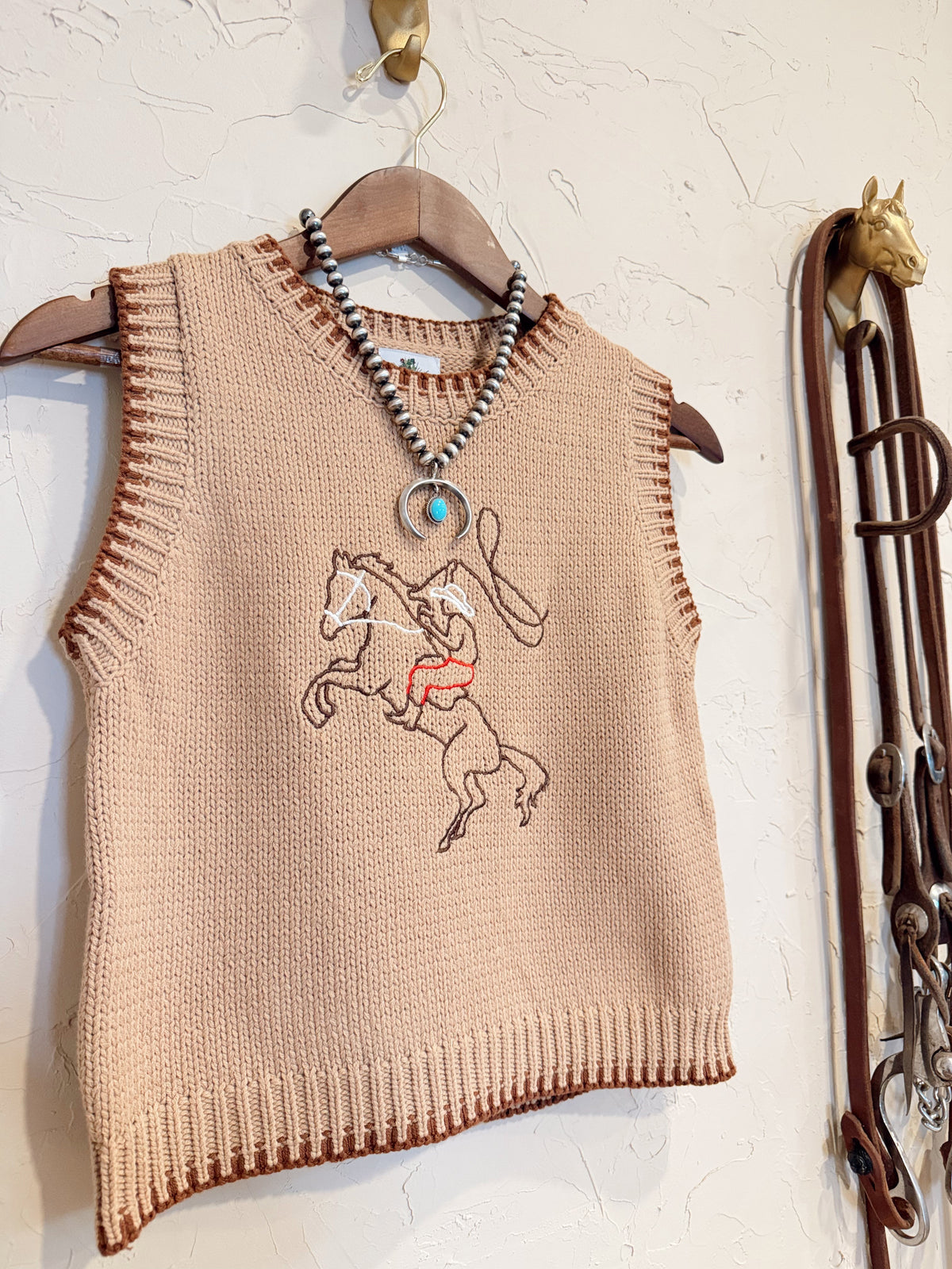 Embroidered Roping Cowboy Sweater Vest