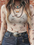 Western Mesh Mock Neck Top