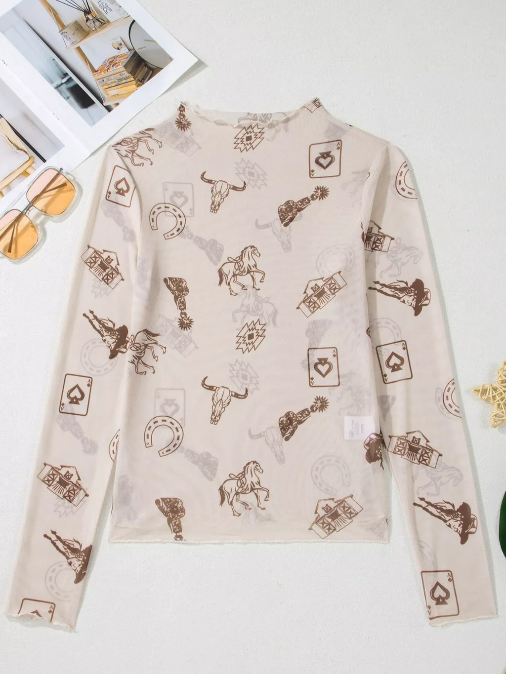 Western Mesh Mock Neck Top