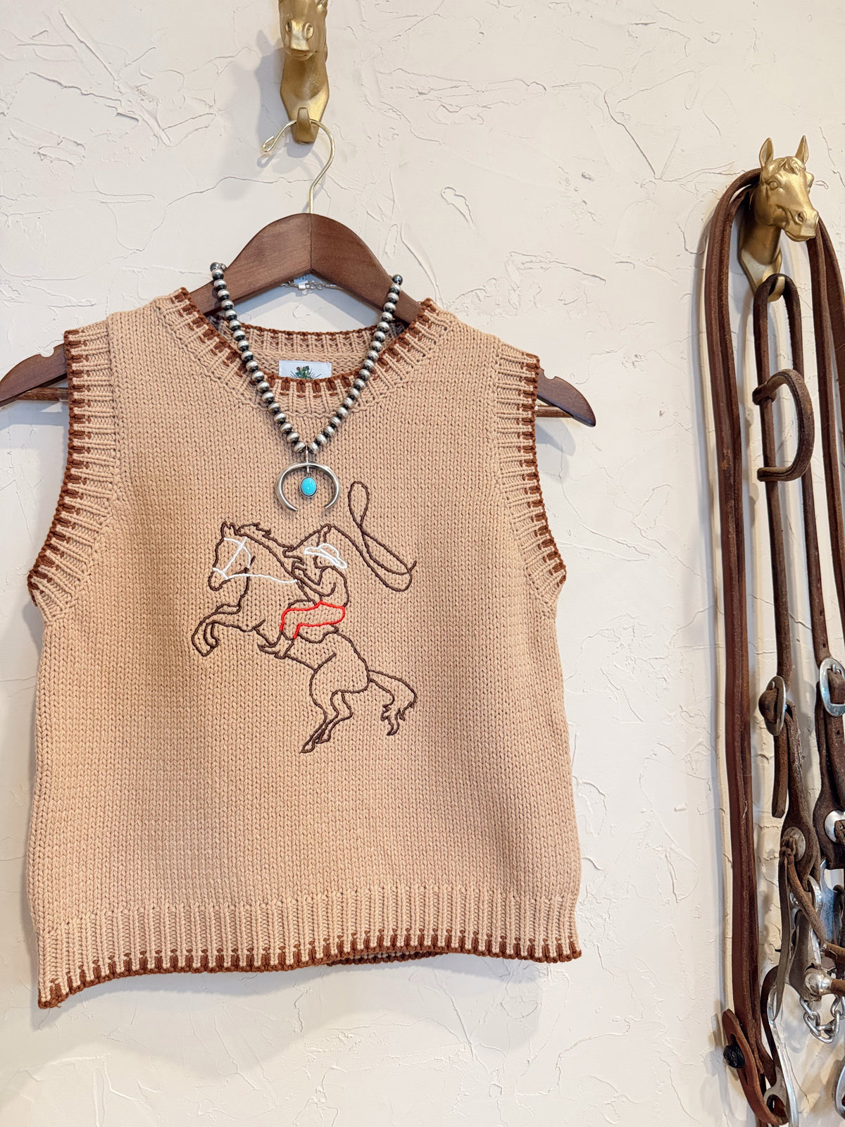 Embroidered Roping Cowboy Sweater Vest