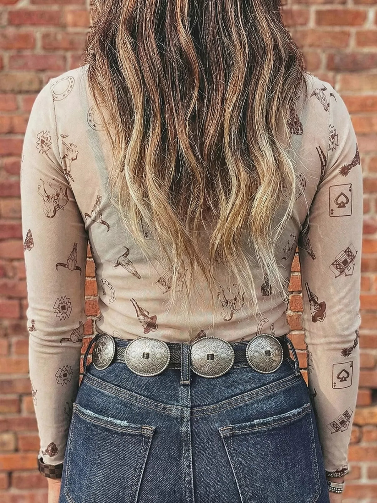 Western Mesh Mock Neck Top
