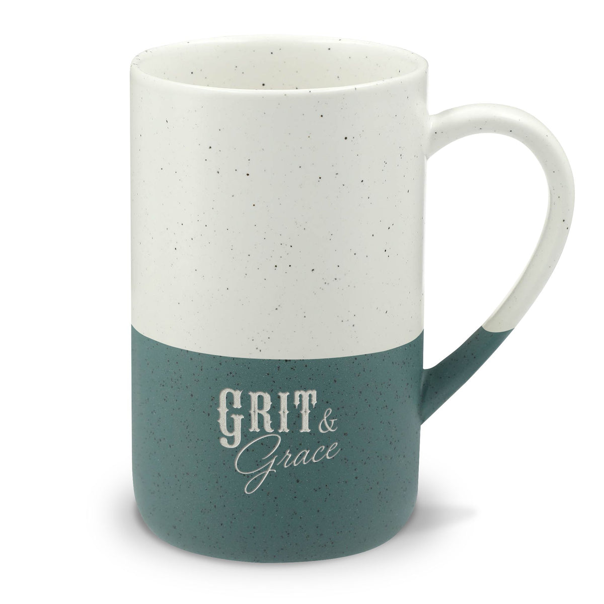 Speckled Ceramic "Grit & Grace" Engraved Rustic Coffee mug