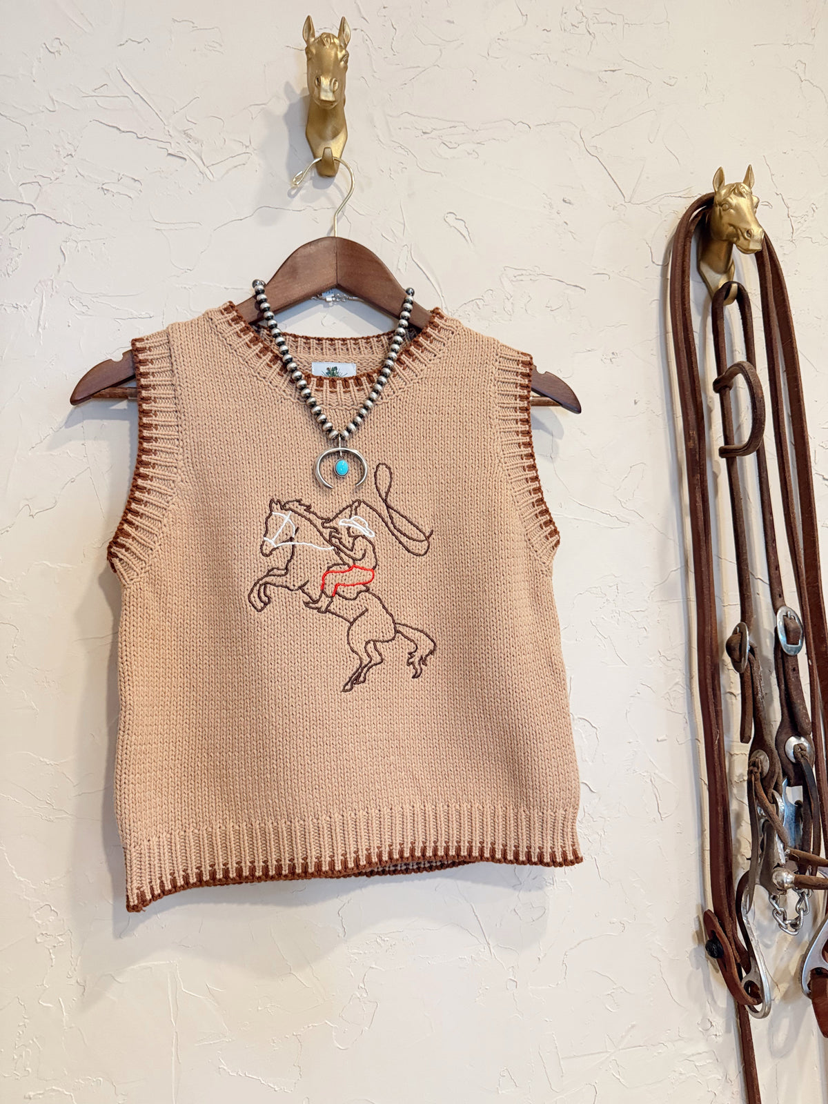 Embroidered Roping Cowboy Sweater Vest