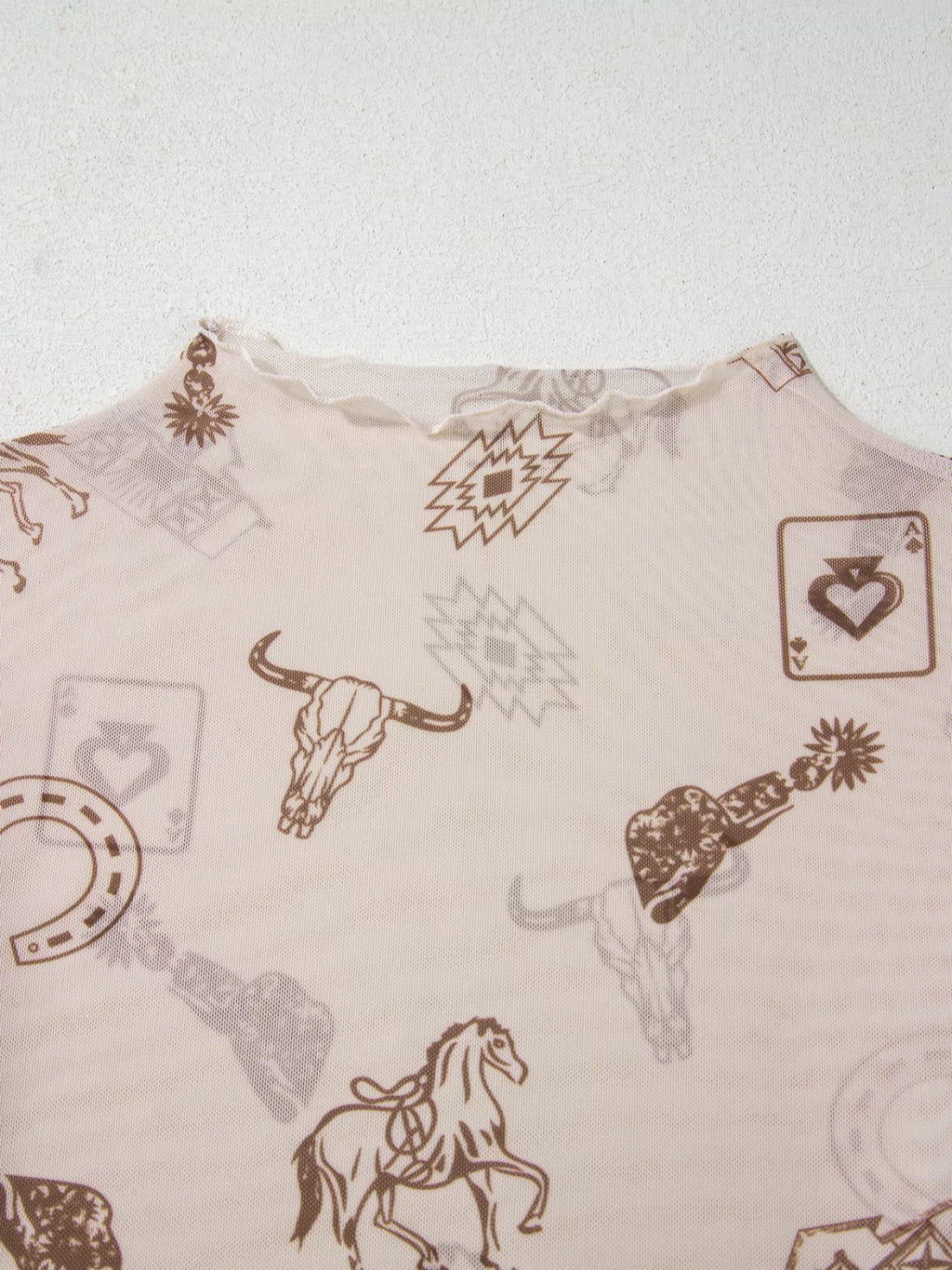 Western Mesh Mock Neck Top