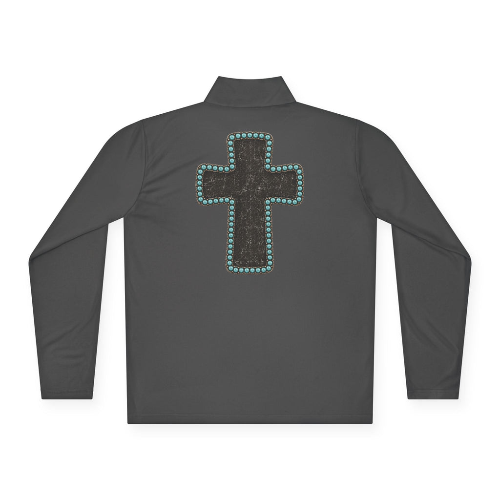 Grit & Grace Turquoise Cross Quarter-Zip Pullover