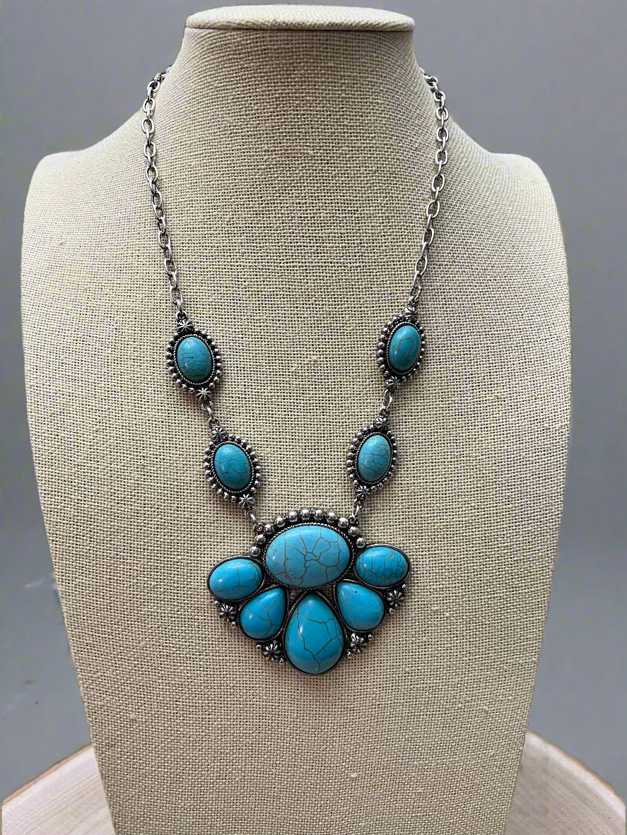 Turquoise Squash Blossom and Earring Set - 18”