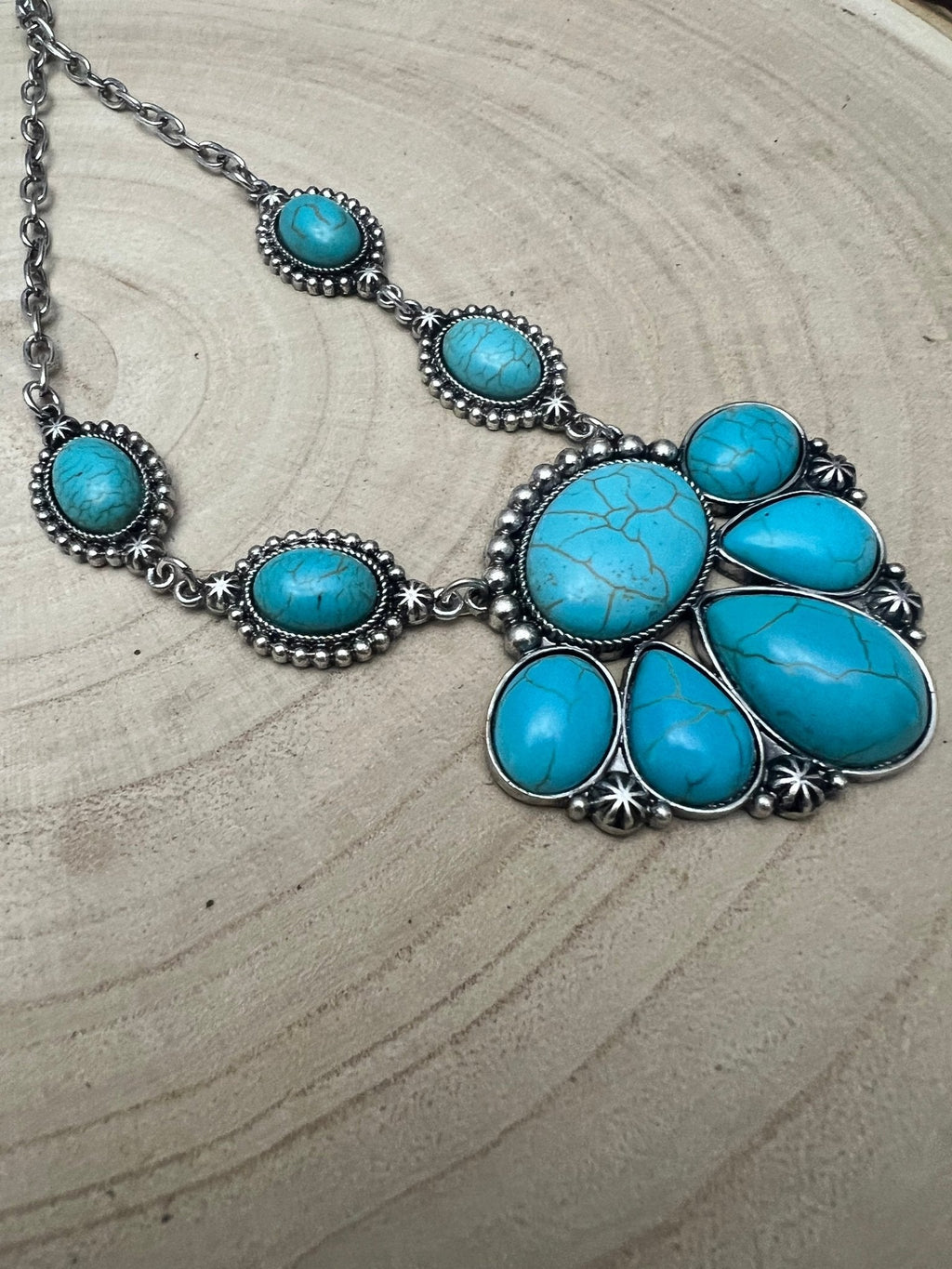 Turquoise Squash Blossom and Earring Set - 18”