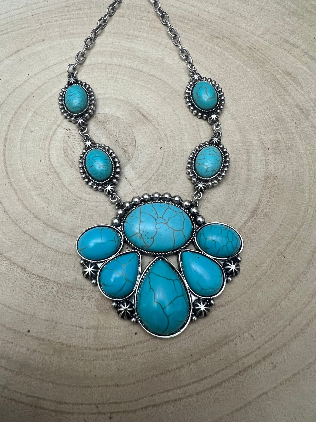 Turquoise Squash Blossom and Earring Set - 18”