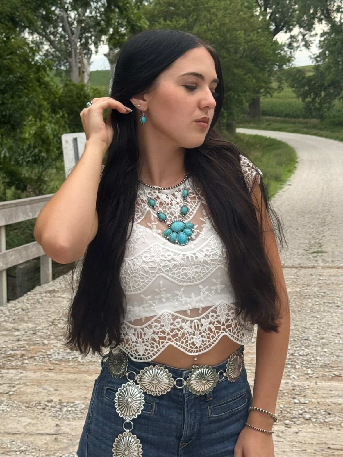 Turquoise Squash Blossom and Earring Set - 18”