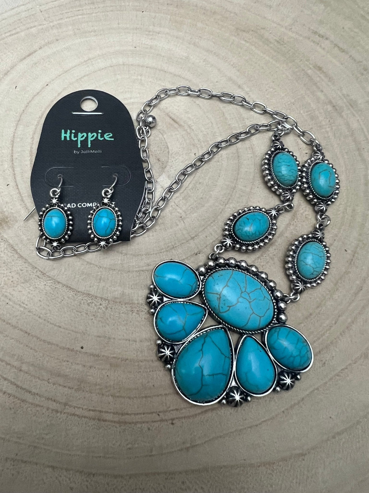Turquoise Squash Blossom and Earring Set - 18”