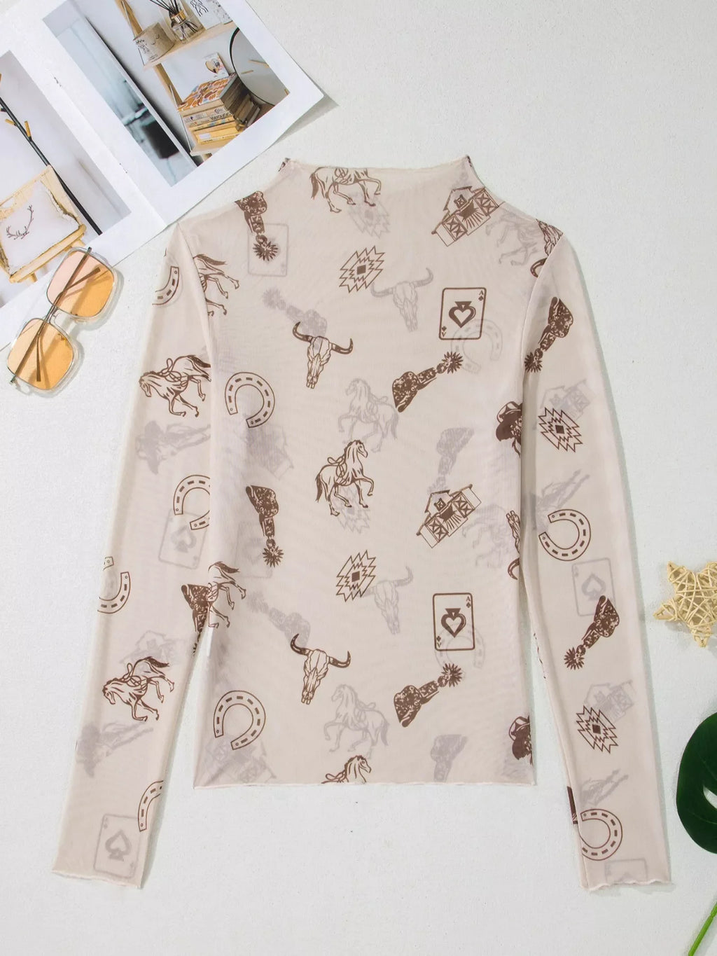 Western Mesh Mock Neck Top