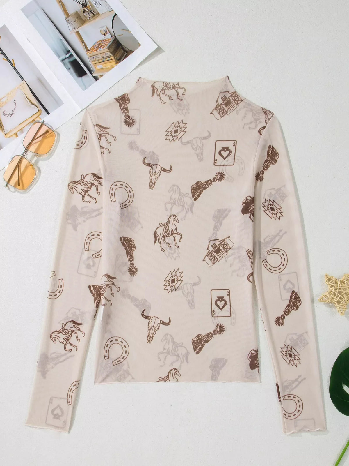 Western Mesh Mock Neck Top