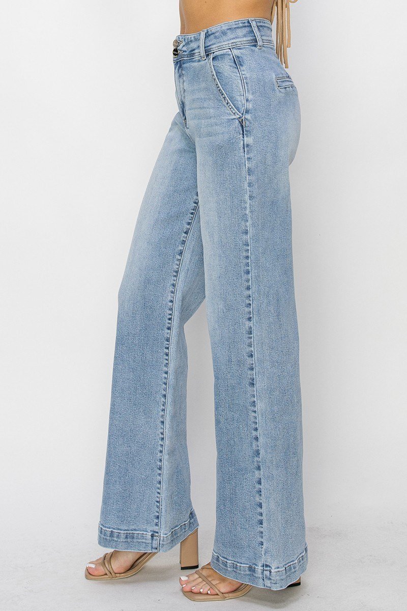 Risen Double Button Wide-Leg Jeans