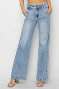 Risen Double Button Wide-Leg Jeans