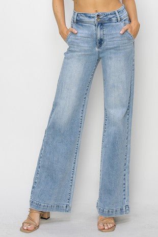 Risen Double Button Wide-Leg Jeans