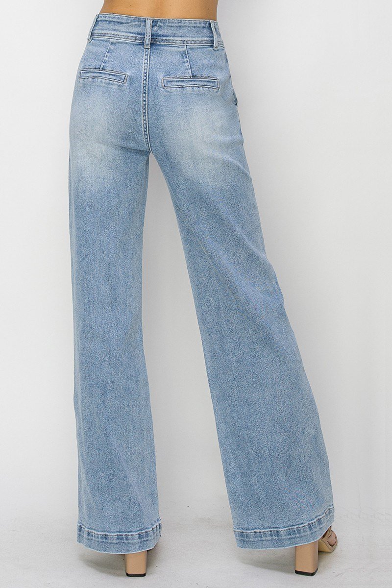 Risen Double Button Wide-Leg Jeans