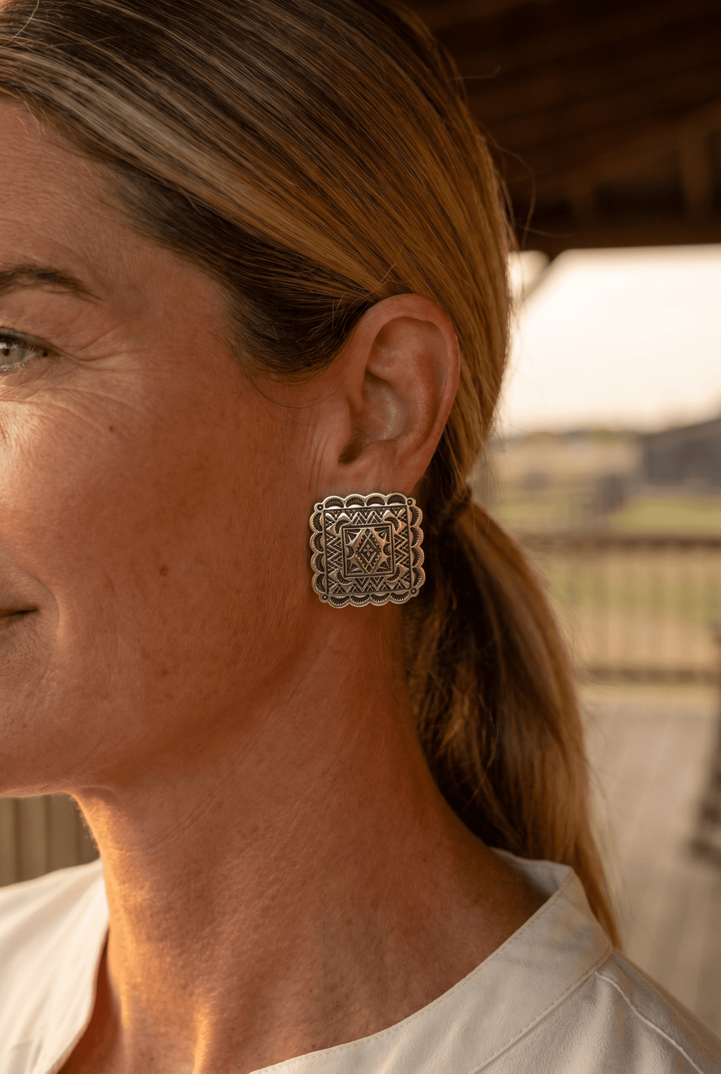 Western Square Concho Earrings