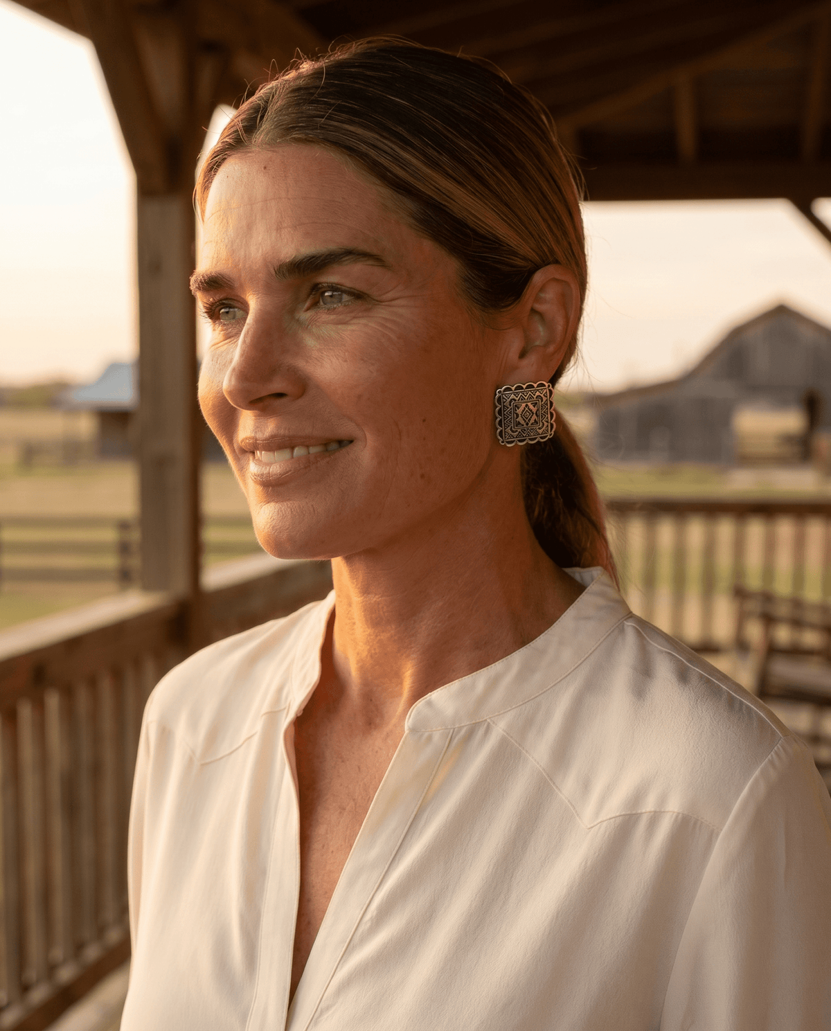 Western Square Concho Earrings