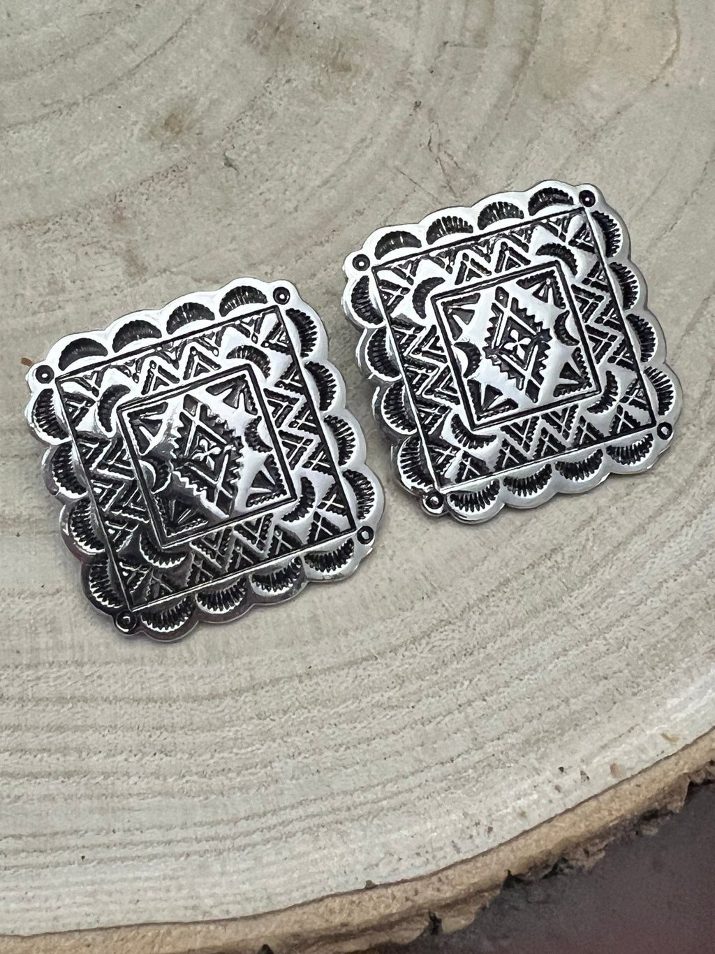 Western Square Concho Earrings