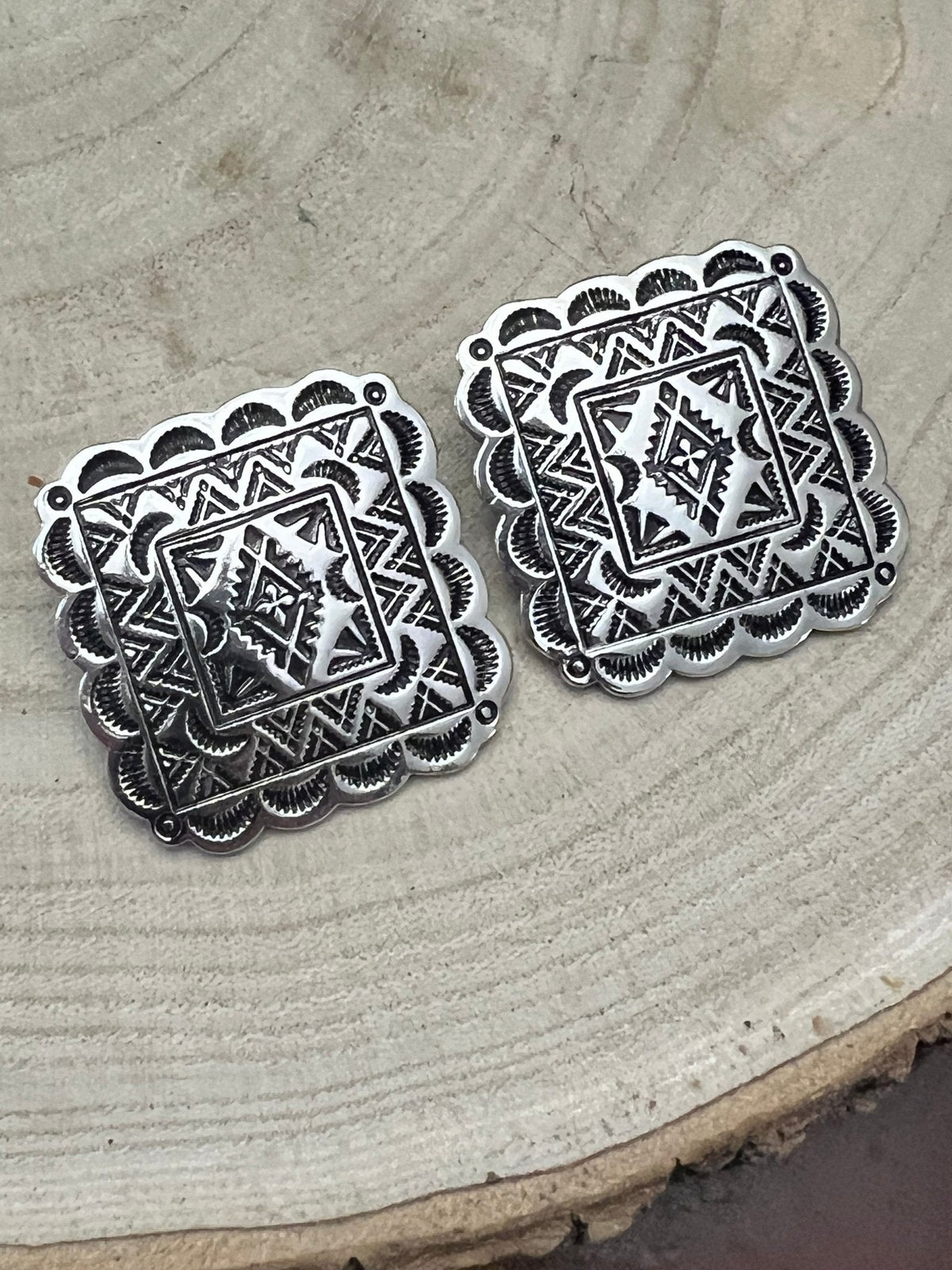 Western Square Concho Earrings