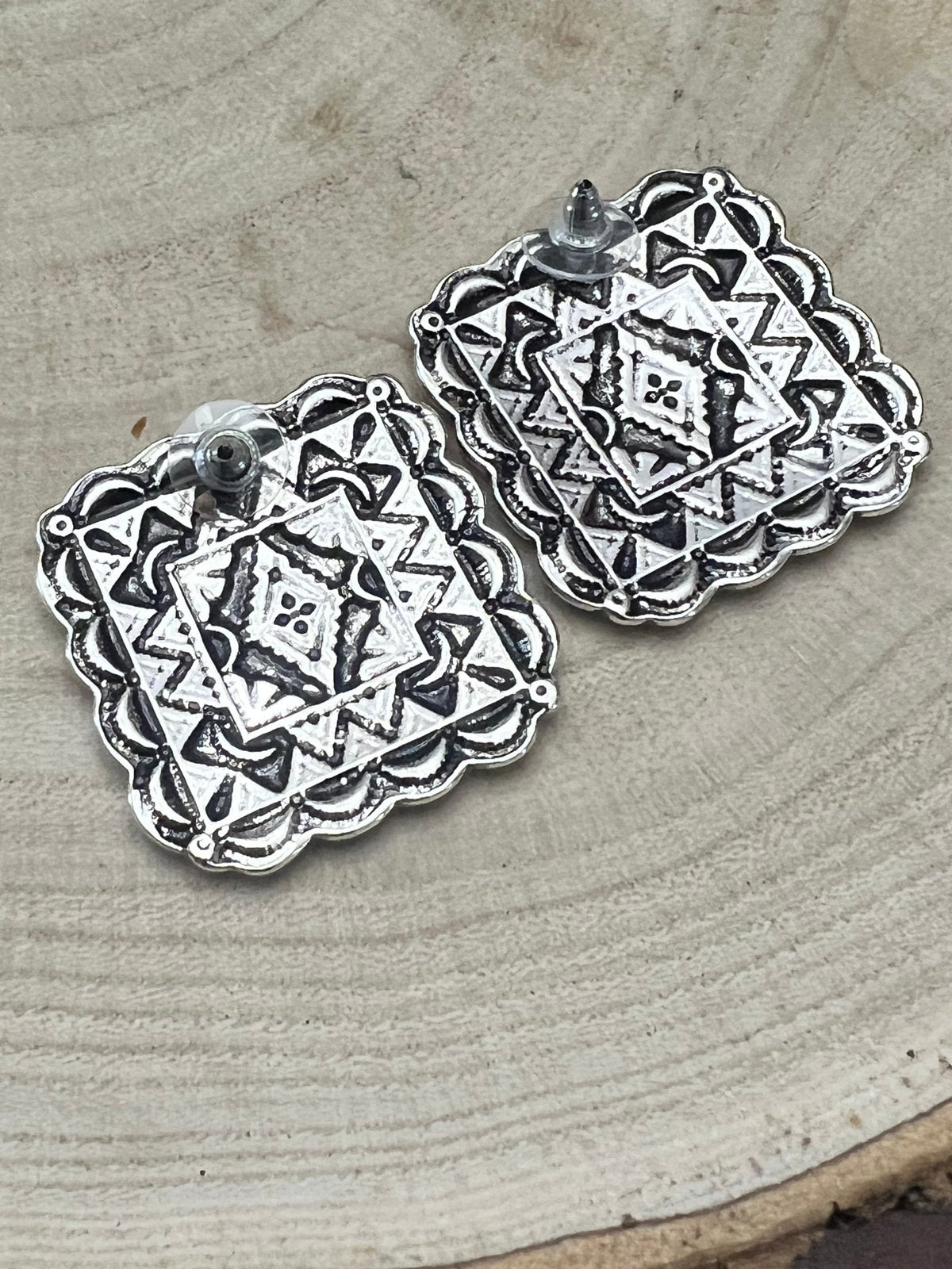 Western Square Concho Earrings