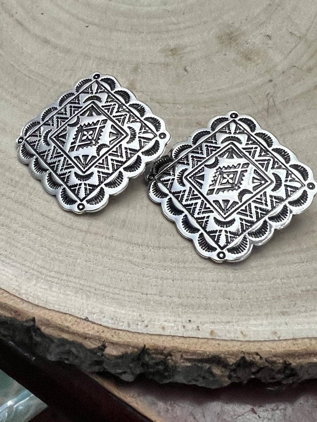 Western Square Concho Earrings