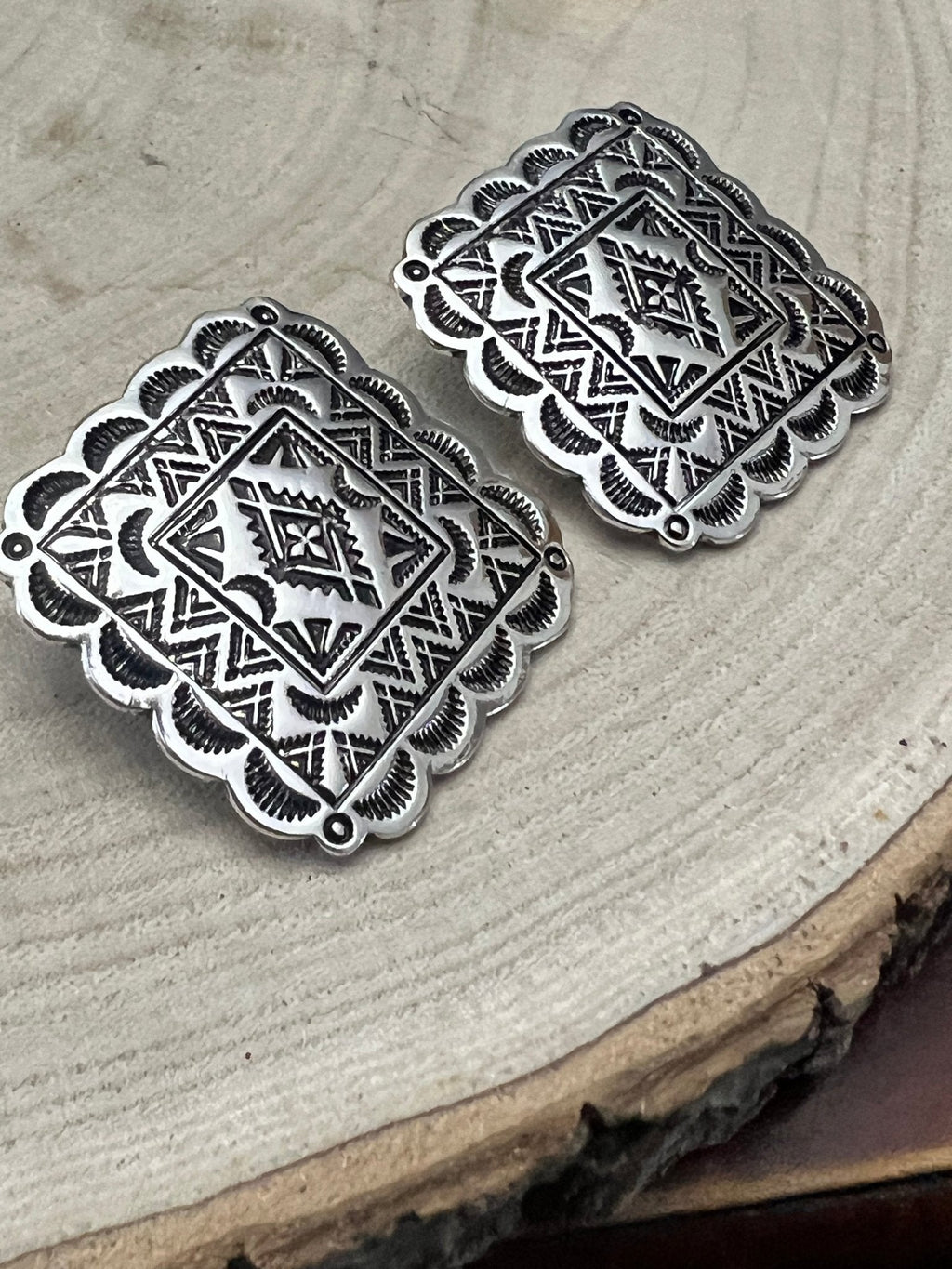 Western Square Concho Earrings