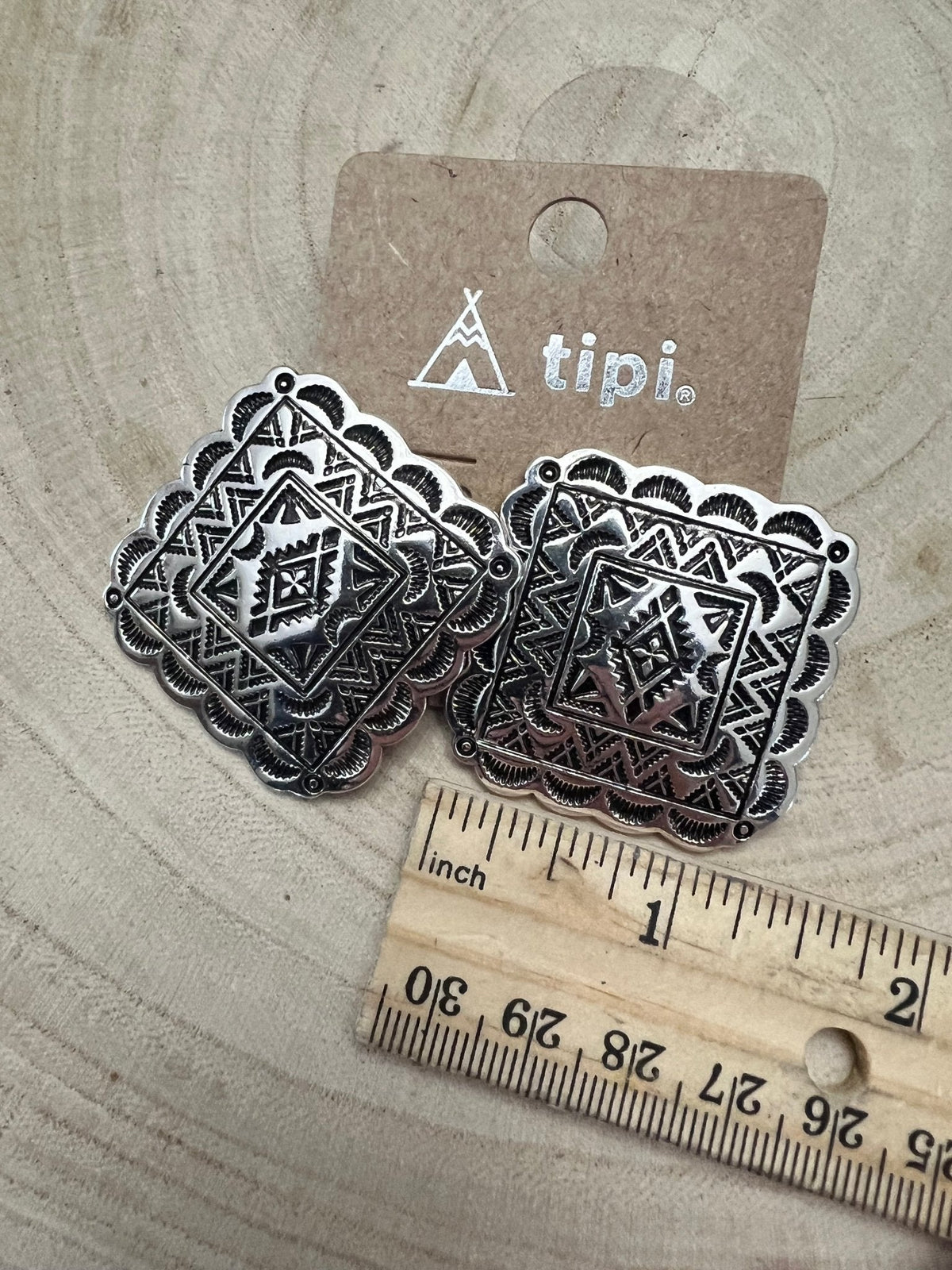 Western Square Concho Earrings