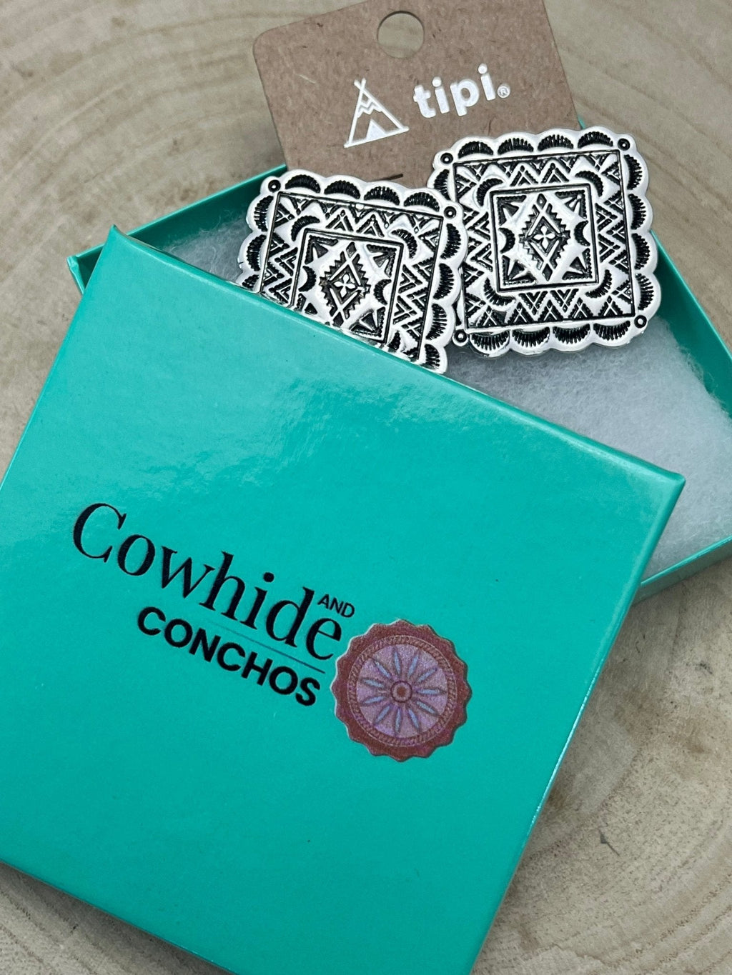 Western Square Concho Earrings