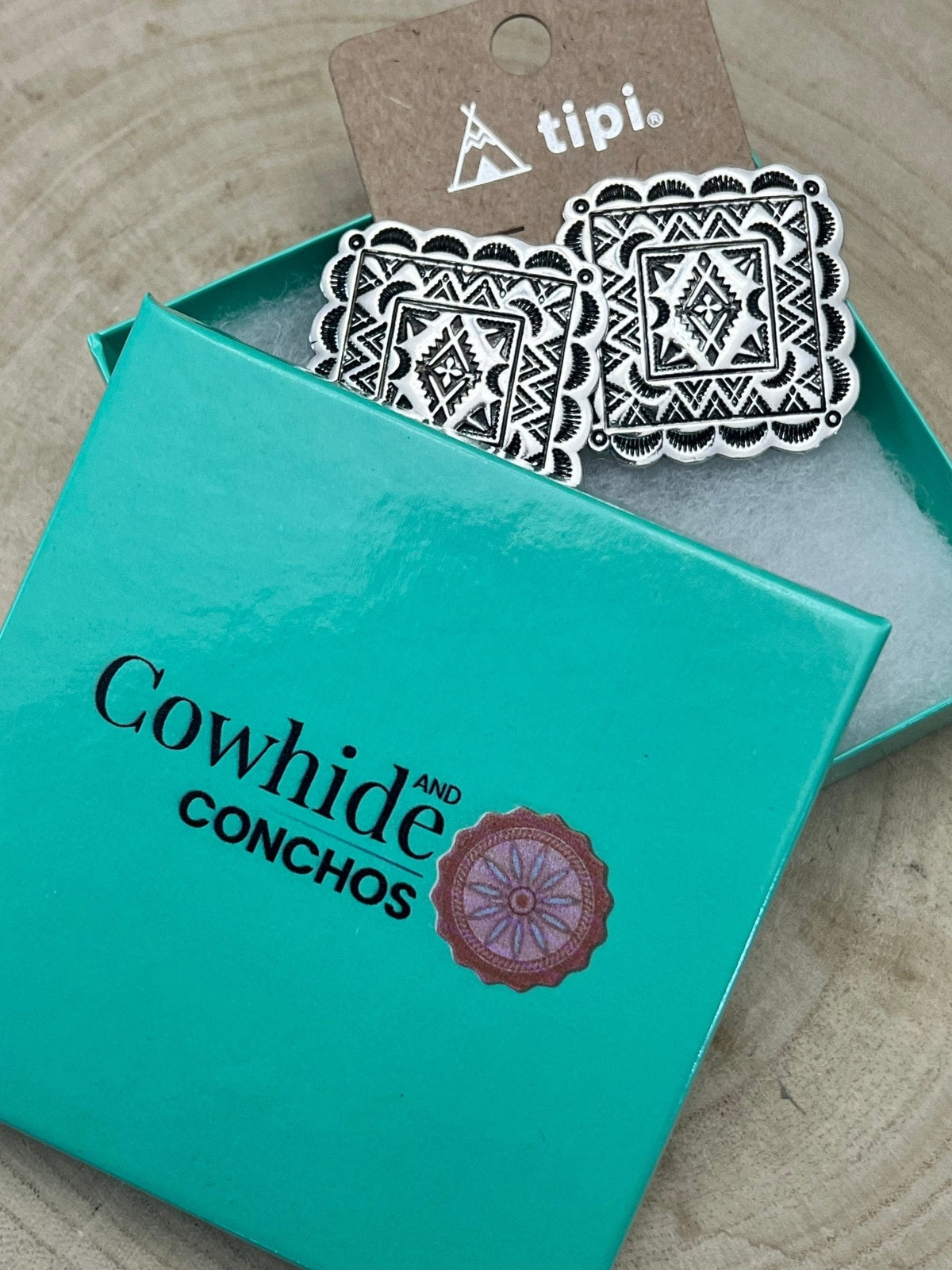 Western Square Concho Earrings